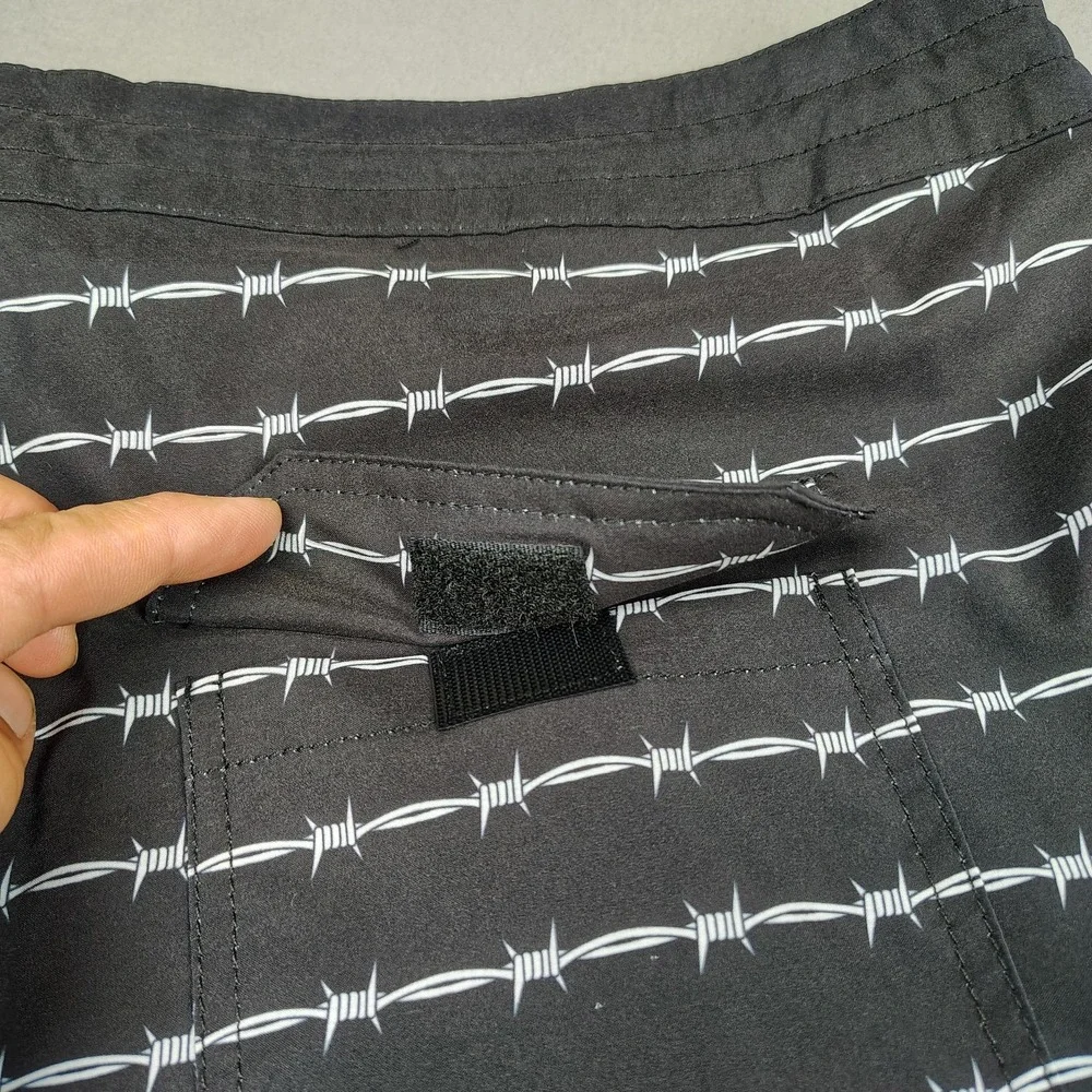 Rebel Reaper Board Shorts Swim Trunks Men 2XL Black Barb Wire Tattoo 8